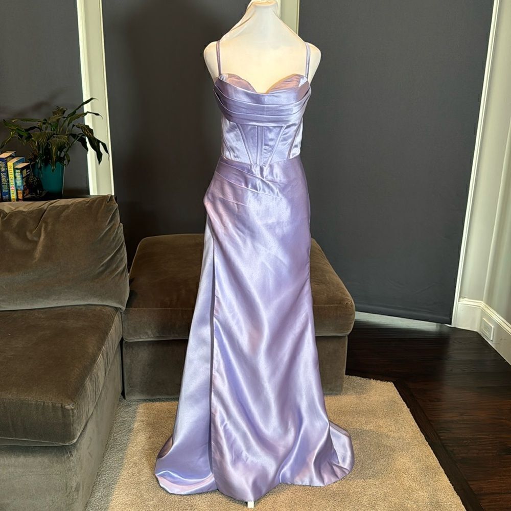 Women’s Purple Full Length Prom Party Dress Criss Cross Straps Leg Slit Size 6